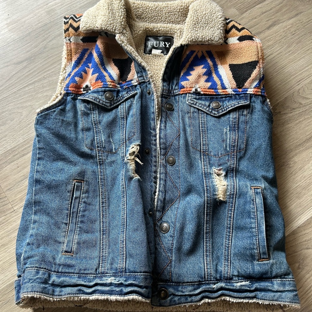 Fury Denim Vest with Tribal Pattern